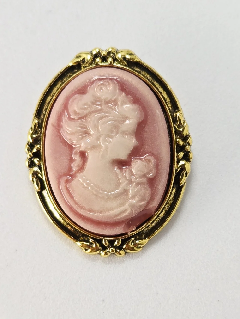 Victorian Romance Pink Cameo Brooch Gold Vintage Renaissance Pin Coquette Gift
